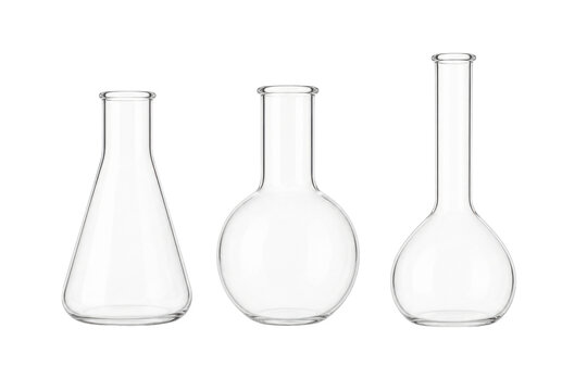 Laboratory flasks set for chemistry experiments isolated transparent background