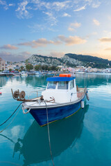 Obraz premium fishing boats moored in Zaante town harbour, Zakinthos Greece