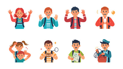 Fototapeta premium School children's feelings: A collection of illustrations depicting children's emotions, offering a glimpse into the diverse emotional spectrum of students. 