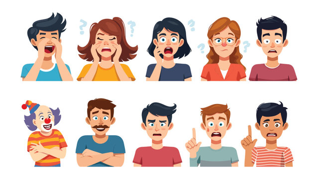 Expressions and Emotions: A collection of illustrations showcases a diverse range of human facial expressions, capturing a spectrum of emotions and states of mind.