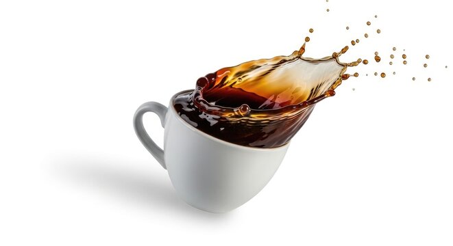 Coffee Splashing Out of White Cup.