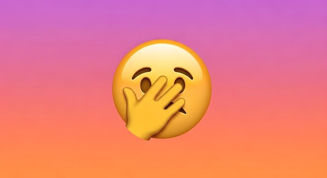 Emoji Face Covering Eyes with Hand, Expressing Embarrassment or Shyness.