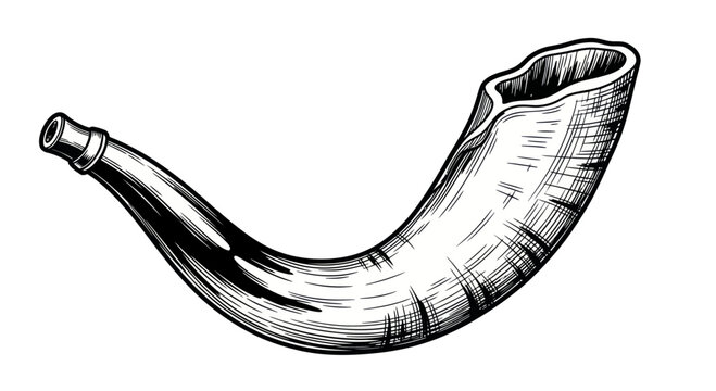Hand Drawn Shofar Horn Illustration - Jewish Musical Instrument