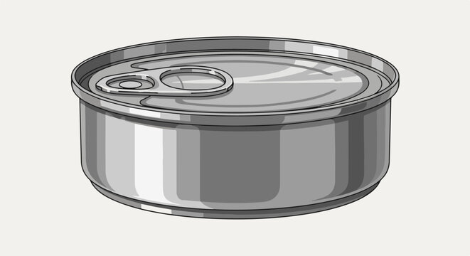 A silver tin can with an easy-open pull tab rests on a plain background