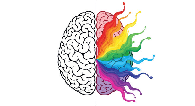 Creative Brain Half vs Analytical Brain Half With Rainbow Colors