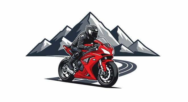 A motorcyclist in protective gear rides a red sportbike on a mountain road
