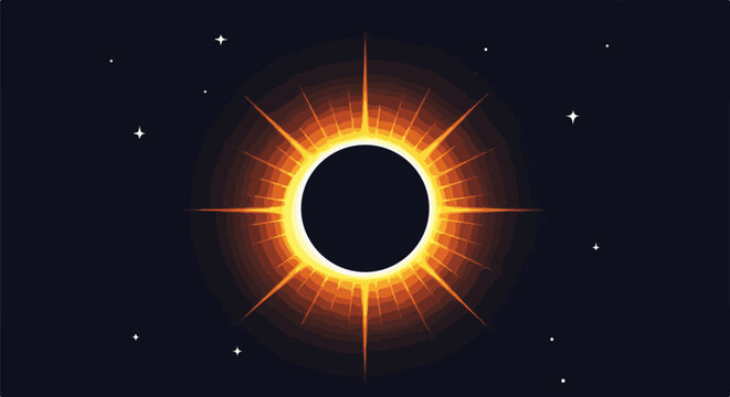 A pixel art solar eclipse with a glowing corona against a starry night sky