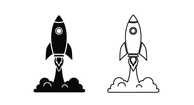 rocket line art and vector silhouette design