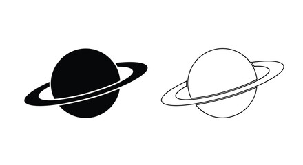 Saturn planet icon set black and white outline versions for space exploration © ArtBySalea07