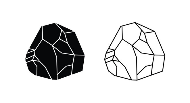 Two stone age hand axes a black silhouette and a white line drawing