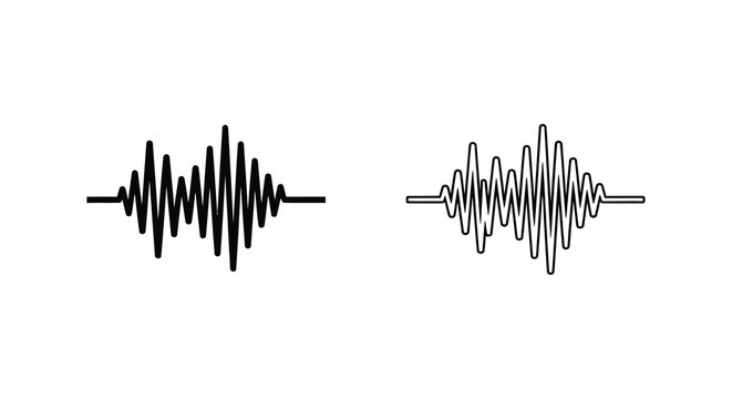 Two waveform illustrations black and white sound visualizations on a white background