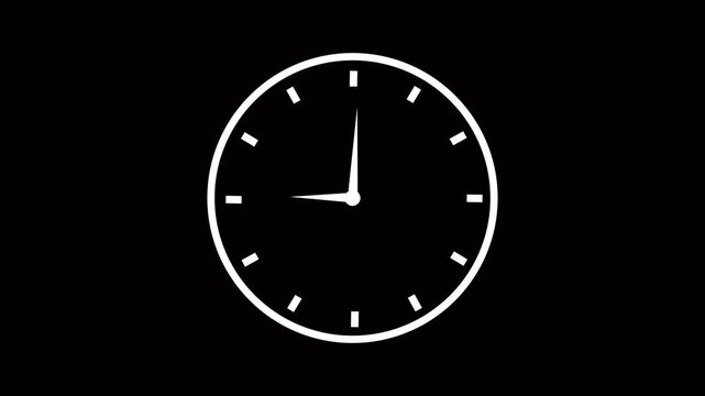 Clock spinning, watch animation on transparent. Clock icon 24 hours day fast speed with moving timer clock rotation on a black background 4k animation