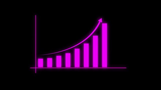 Business growth concept in graph chart animation. Infographics Business graph with rising arrow icon. Arrow up graph icon animation. on black background and features 4k animation video