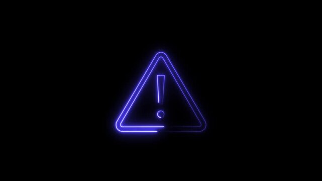 Animation of glowing neon Warning attention icon signal , alert , risk , safety, danger road warning sign animated .on black background and features 4k animation video