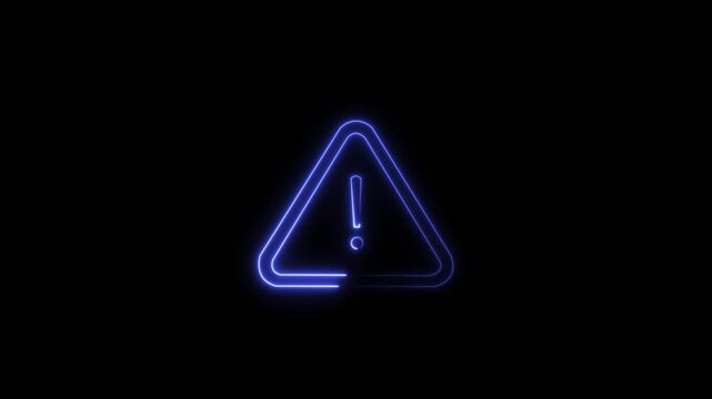 Animation of glowing neon Warning attention icon signal , alert , risk , safety, danger road warning sign animated .on black background and features 4k animation video