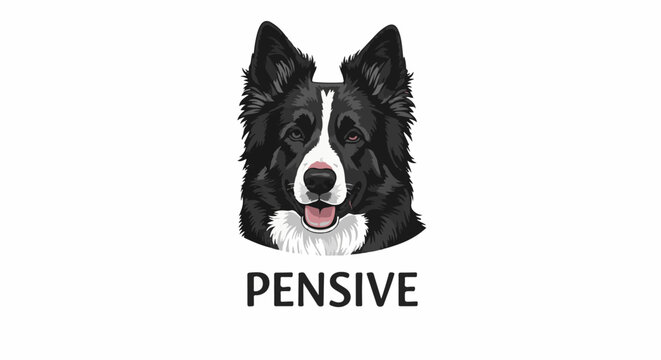 A pensive black and white border collie dog with its mouth open