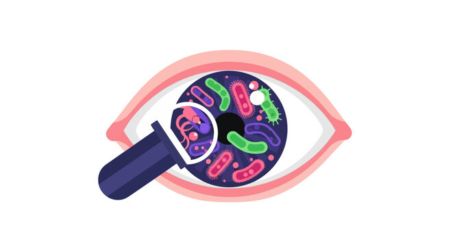 Eye Infection Medical Illustration with Bacteria in Iris and Dropper Treatment Concept