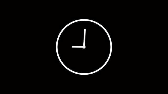Clock spinning, watch animation on transparent background . Clock icon flat style 24 hours day fast speed with moving timer on black background and features 4k animation video clock rotation