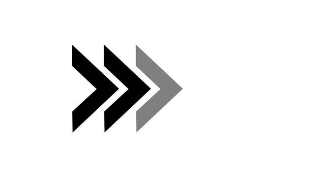 black arrow moving right on white background.4k animation video on black background