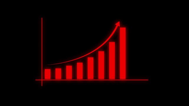 Business growth concept in graph chart animation. Infographics Business graph with rising arrow icon. Arrow up graph icon animation. on black background and features 4k animation video