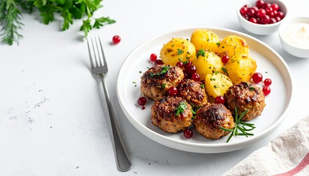 Schwedische K&ouml;ttbullar mit Preiselbeeren minimalistisch