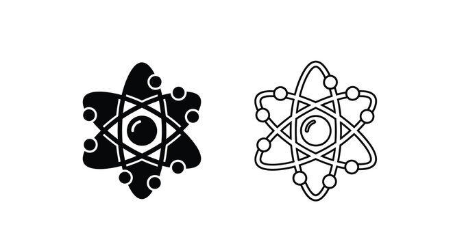 Atomic structure illustration black and white depiction of an atom model