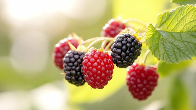 Jewel-toned Raspberries: A close-up showcases a cluster of ripe, jewel-toned raspberries, bursting with freshness and vitality. A testament to nature's bounty.