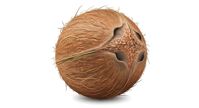 Whole Brown Coconut Isolated on White Background.