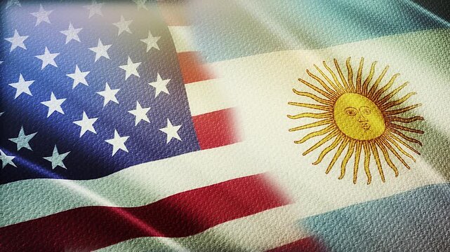 USA and Argentina Flags Waving Side by Side in Wind &ndash; International Relations, Diplomacy and Strategic Partnership
