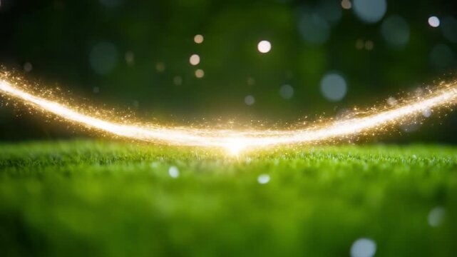 Sparkling Pathway on Green: A mesmerizing display of light on a verdant landscape, with shimmering particles forming an ethereal path, guiding the eye through a world of natural beauty. 