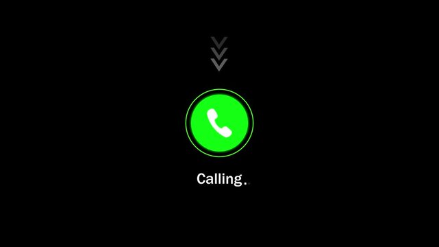 Incoming smartphone call interface with green answer button and animated arrows on black background for mobile communication u i and telecommunications