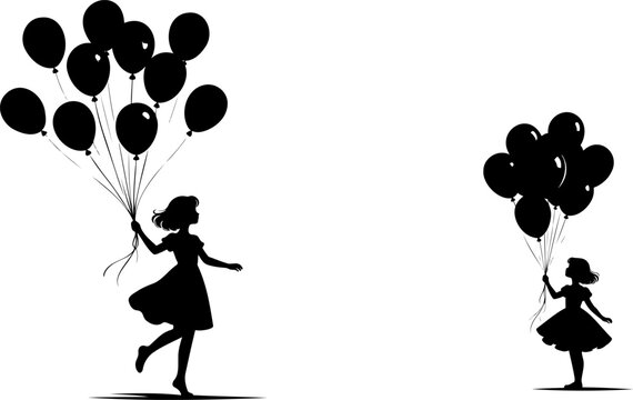 Little Girl With Balloons Silhouette Vector