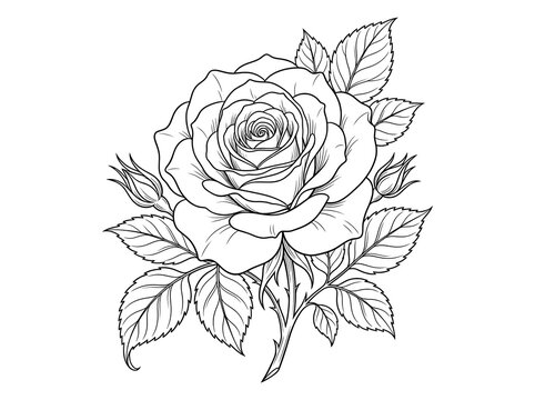 Elegant rose drawing clipart for coloring pages botanical floral illustration