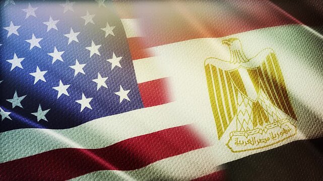 USA and Egypt Flags Waving Side by Side in Wind &ndash; Diplomacy, International Relations and Strategic Partnership
