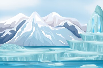 digital illustration of icy blue mountain peaks reflecting in calm arctic water © TARIQ JAVED