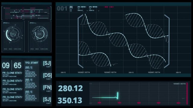 Futuristic medical HUD interface display with blue heart rate monitor and digital health diagnostic data
