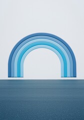 Fototapeta premium Stylized blue rainbow arch standing on a textured surface for modern art exhibition, creative branding and architectural background with copy space