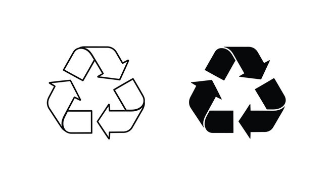 Two versions of the universal recycling symbol outline and solid black