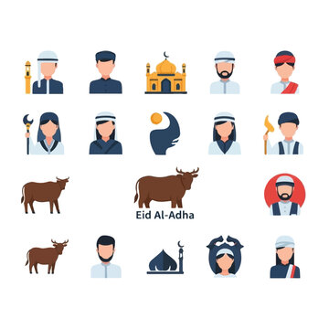Eid AlAdha Muslim Celebration Icons.