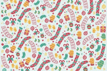 Naklejka premium seamless pattern of colorful christmas gift tags and ribbons on white background