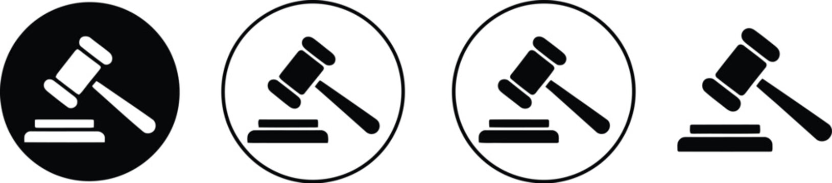 Gavel icon vector, judge hammer symbol set, law and auction gavel illustration for legal system, court ruling, justice and bidding concept design.