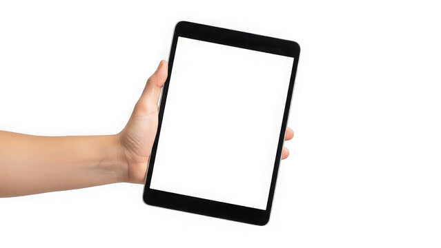 Hand holding tablet device isolated on transparent background isolated on transparent background
