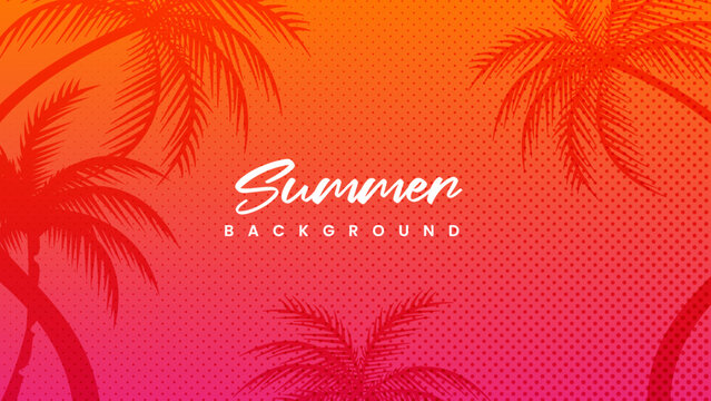 Summer background with silhouetted palm trees and gradient summer time background silhouette tropical gradient vacation template illustration artistic abstract paradise landscape