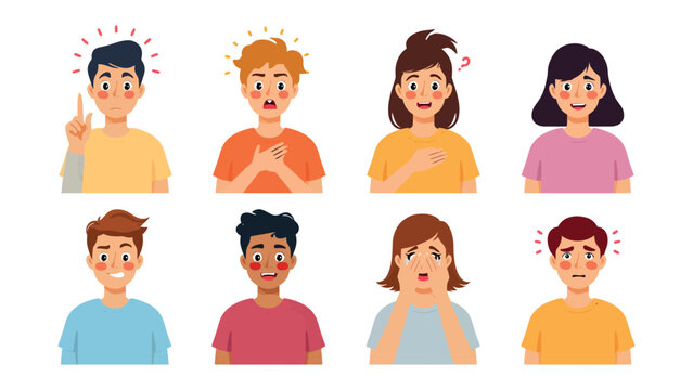 Expression of Feelings: A variety of individuals portray a spectrum of emotions, each face a unique expression, symbolizing the breadth of human experience. 