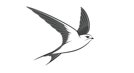 Obraz premium Graceful black and white illustration of a swallow in flight, wings spread wide, showcasing its elegant form and streamlined body.