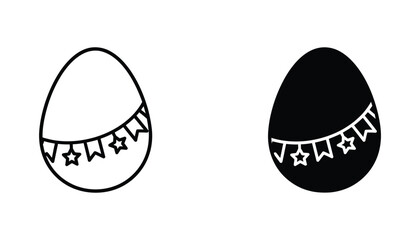 Easter egg icon set with star bunting decoration in line art and solid black style for holiday greeting cards and festive spring season graphic design projects © Aura
