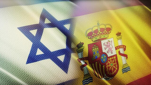 Israel and Spain Flags Waving Side by Side in Wind &ndash; International Relations, Diplomacy and Partnership Concept
