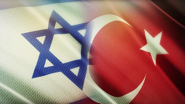 srael and Turkey Flags Waving Side by Side in Wind &ndash; Diplomacy, Geopolitics and International Relations Concept