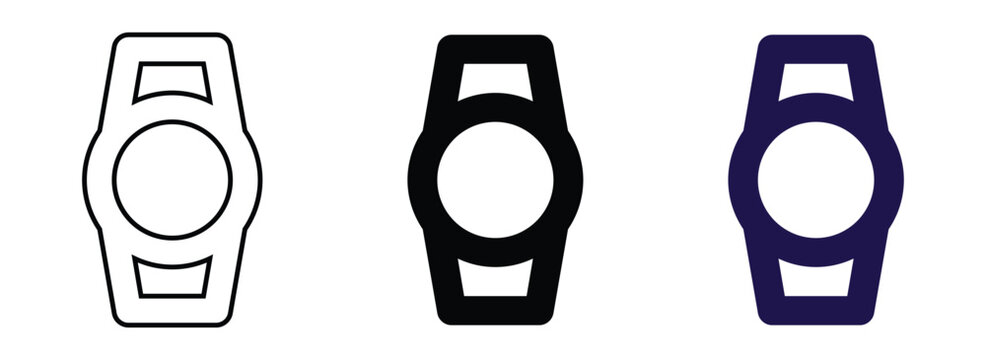 Smartwatch device icon set featuring flat minimal round display design elements for digital wearable technology interfaces.