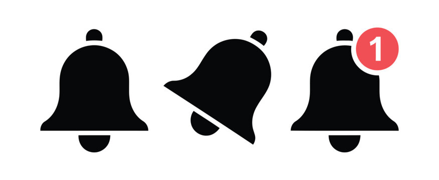 Set of three bell notification icons for mobile applications